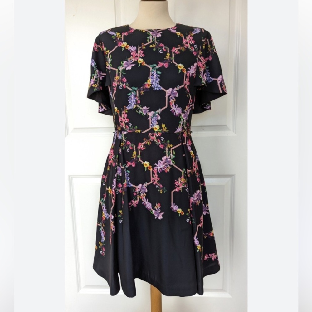 Ted Baker Black Dress with Pink Floral Design Uk 1 (US 4) - Picture 4 of 12